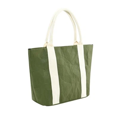 Large Capacity Tote Shopping Bag With Beige Cotton Handles