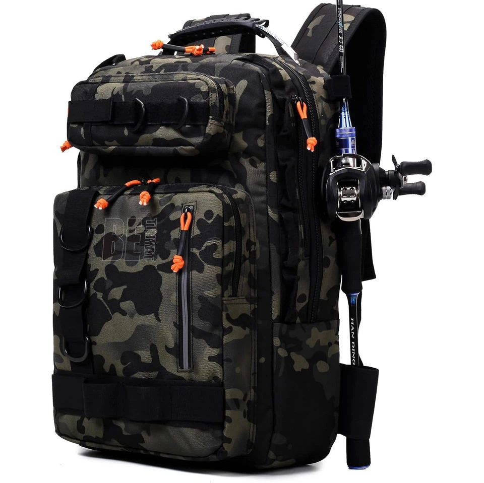 Custom 30L Fishing Tackle Backpack Storage Bag With Rod Holder