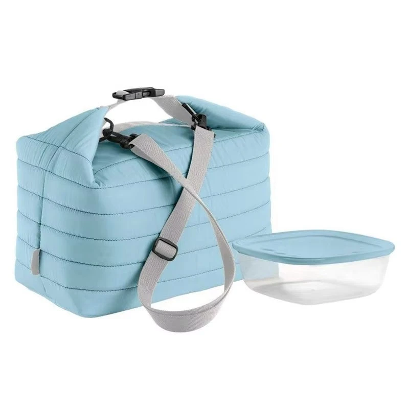Custom Logo Nylon Quilted Puffy Insulated Lunch Tote Bag factory