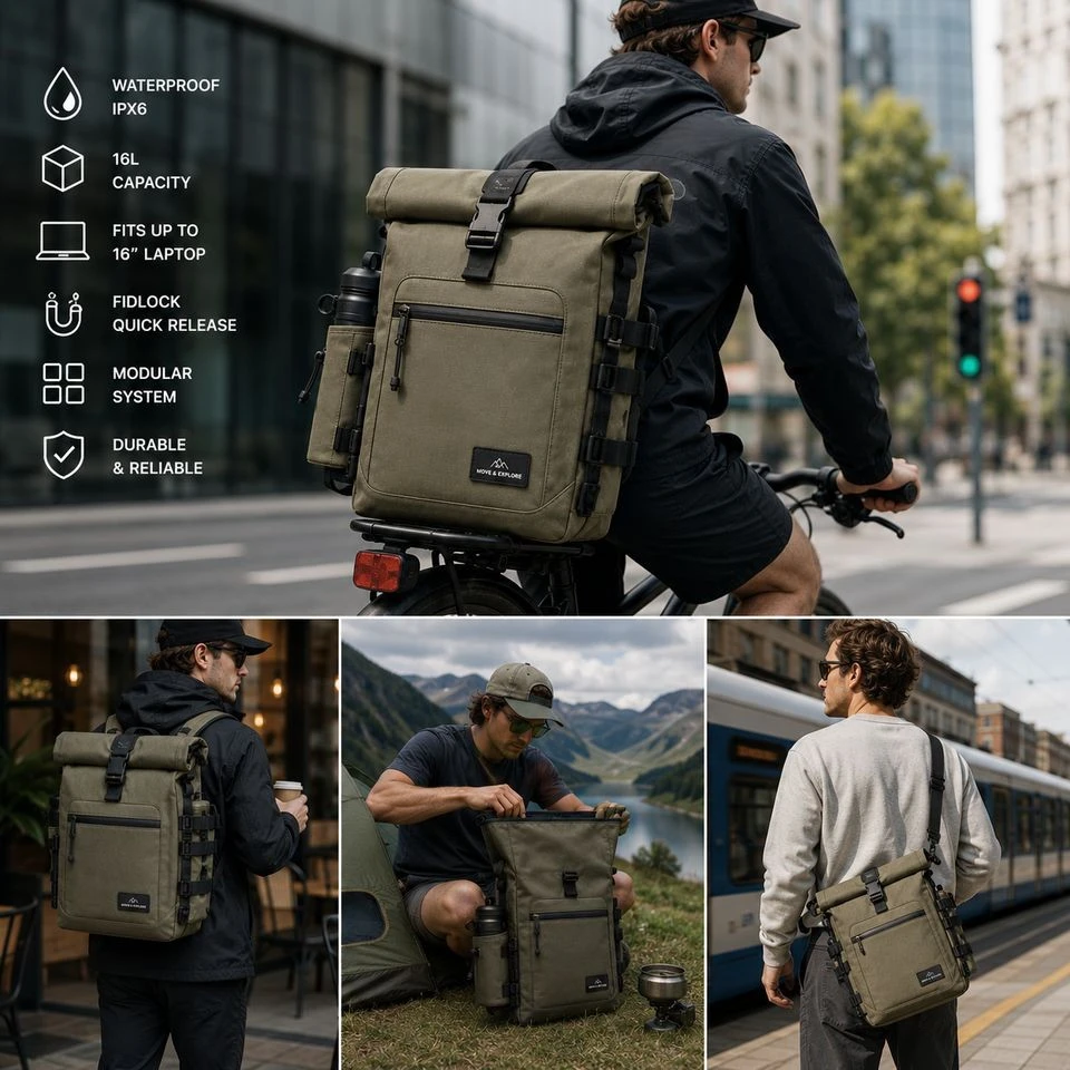Customized 16L Multi-functional Roll-Top Cycling Laptop Backpack factory