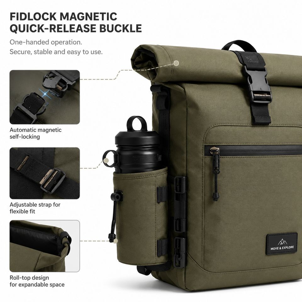Customized 16L Multi-functional Roll-Top Cycling Laptop Backpack high quality