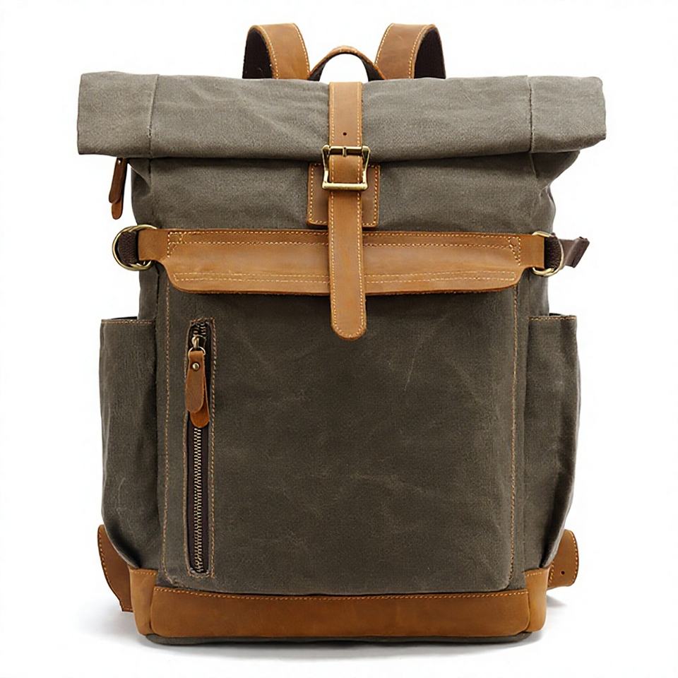 Eco-friendly Wax Canvas Fabric Bike Laptop Backpack