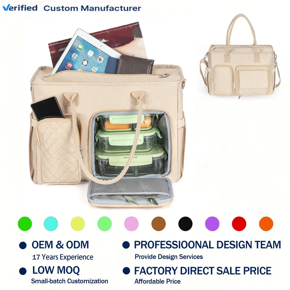 Portable Lunch Tote Bag With Insulated Cooler Compartment