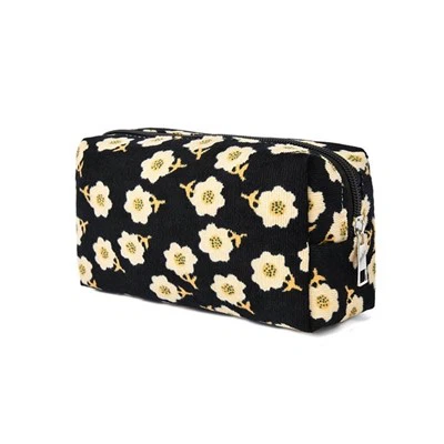 Custom Floral Design Corduroy Makeup Bag