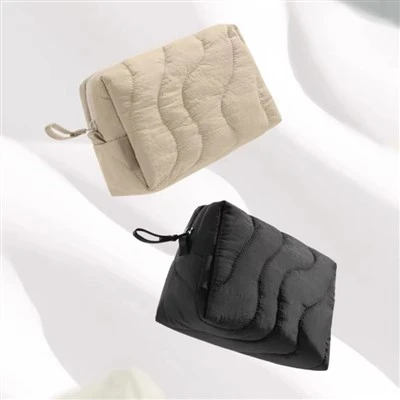 Nylon Fabric Quilted Puffy Makeup Cosmetic Bag