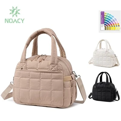 Reusable Quilted Puffer Picnic Lunch Bag With Adjustable Strap